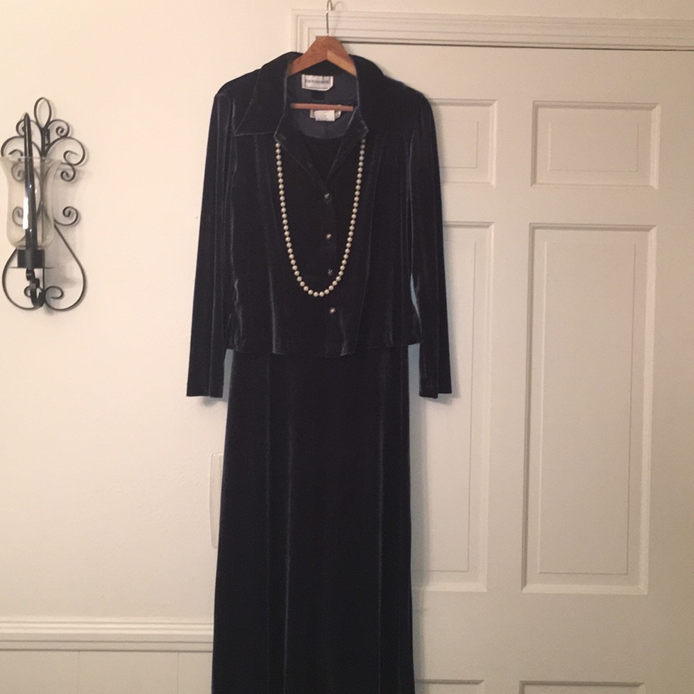 Karen Stevens Velvet Blue/Grey Long 2pc Dress